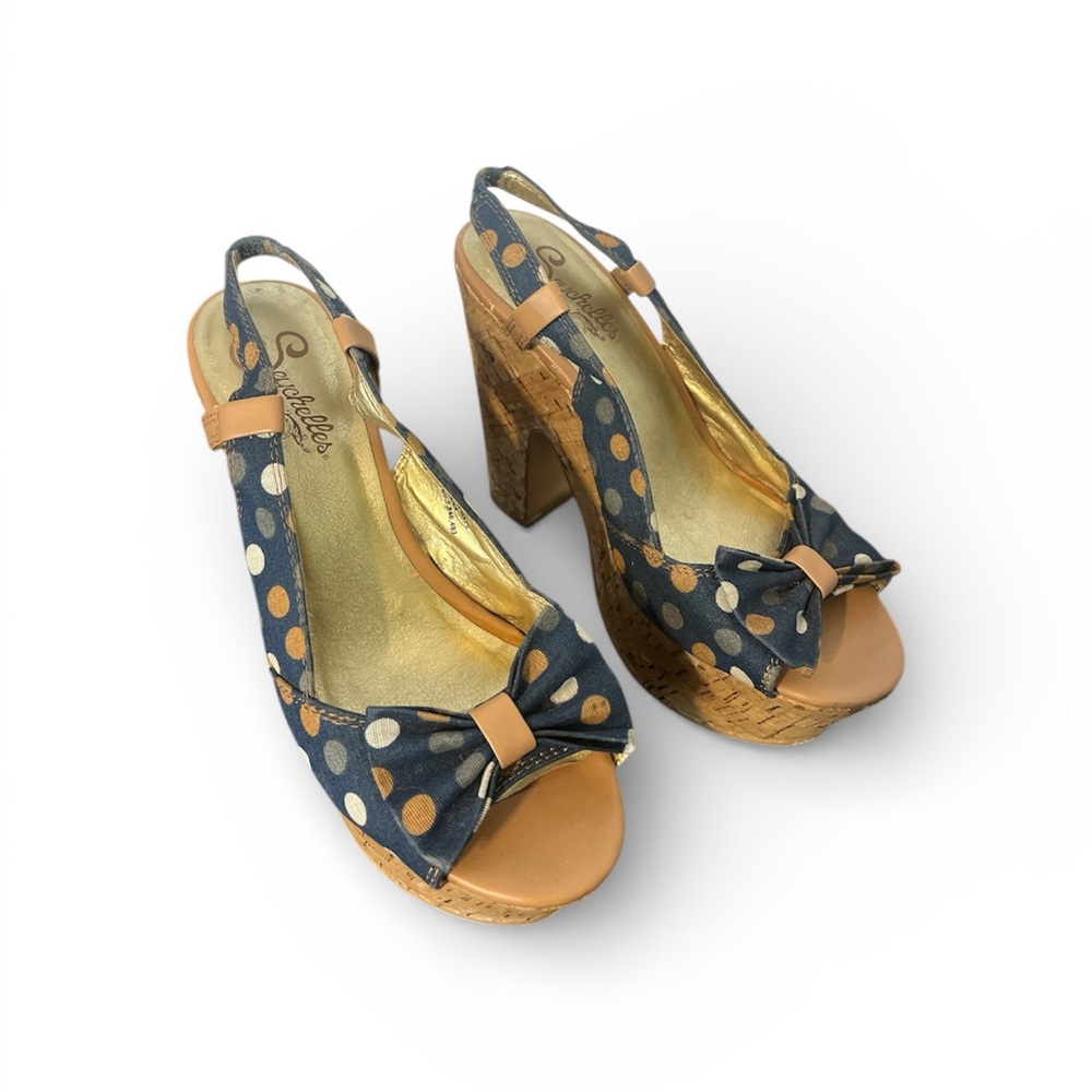 Seychelles Navy and Gold Polka Dot Platform Sandals